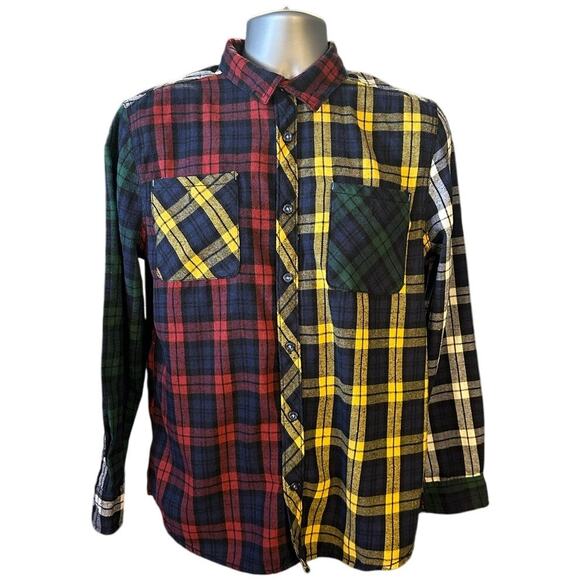 DLR Essentials Colorful Mixed Plaid Long Sleeve Button Down Flannel Shirt Size L - Picture 1 of 7